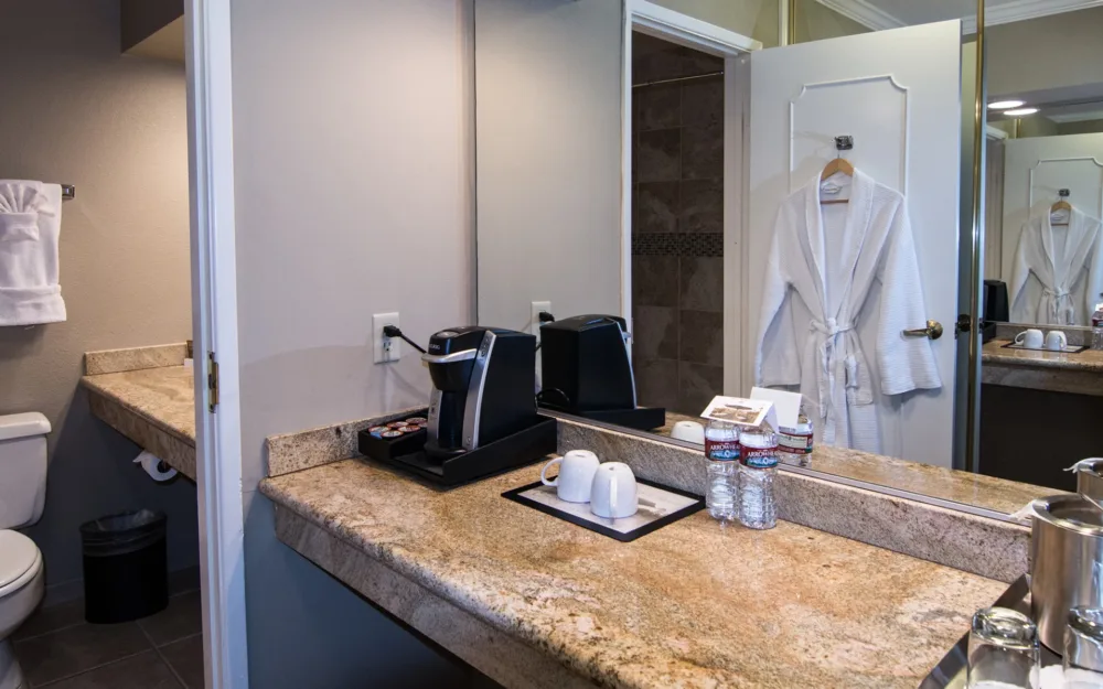 bathroom with amenities in king suite